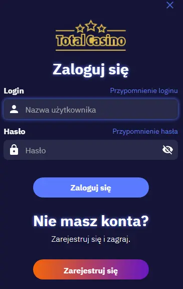 Formy logowania do kasyna TOTAL CASINO PL
